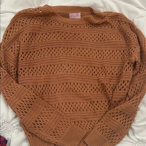 Pink Rose Open Knit Sweater in Rich Tan